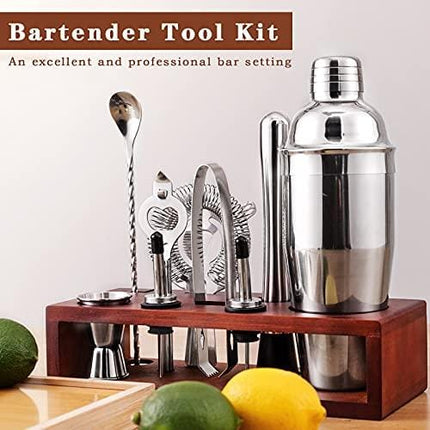 Cocktail Shaker Set Bartender Kit with Stand 24 OZ for Tequila Whiskey, Bar Kit Drink Mixer Shaker Set Including Martini Shaker, Mojito Muddler, Jigger, Mixing Spoon, Hawthorne Strainer