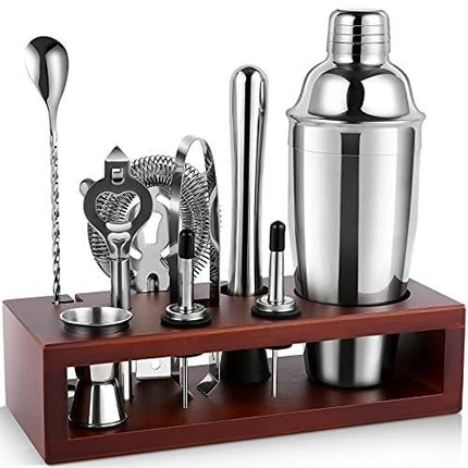 Cocktail Shaker Set Bartender Kit with Stand 24 OZ for Tequila Whiskey, Bar Kit Drink Mixer Shaker Set Including Martini Shaker, Mojito Muddler, Jigger, Mixing Spoon, Hawthorne Strainer