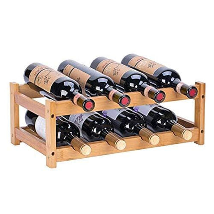RIIPOO Wine Rack, 2 Tier Natural Bamboo Wine Bottle Holder, 8-Bottle Wine Racks Countertop, Wine Storage Shelf for Home Kitchen, Pantry, Cabinet, Bar