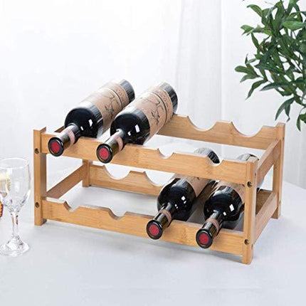 RIIPOO Wine Rack, 2 Tier Natural Bamboo Wine Bottle Holder, 8-Bottle Wine Racks Countertop, Wine Storage Shelf for Home Kitchen, Pantry, Cabinet, Bar