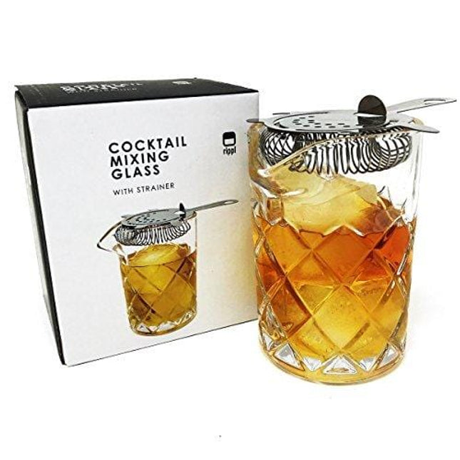 Rippl Cocktail Mixing Glass - 2pc Cocktail Set - 400ml Mixing Glass with Cocktail Strainer