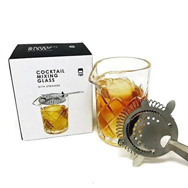 Rippl Cocktail Mixing Glass - 2pc Cocktail Set - 400ml Mixing Glass with Cocktail Strainer