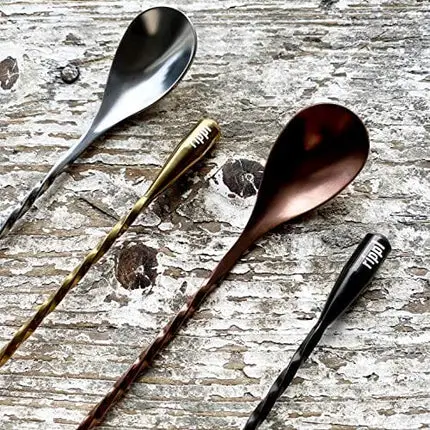 Rippl Cocktail Mixing Spoons - Bar Spoons for Stirring Cocktail Drinks - Bartender Tools for your Home Bar Set - Set of 4 Long Spoons for Stirring in Silver, Black, Gold, Rose Gold