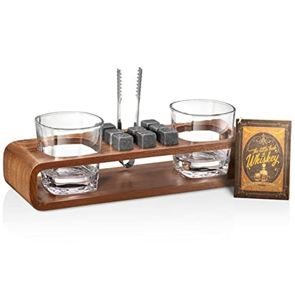 ROCKSLY Whiskey Stones Gift Set with Stand | Handcrafted Whiskey Glass Set Granit Whiskey Rocks for Perfect Drink | Whiskey Gift Set & Whiskey Kit | Best Whisky Stones Glass Set for Men dad (Mahogany)