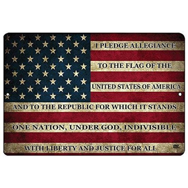 Rogue River Tactical USA American Flag Metal Tin Sign Wall Decor Man Cave Bar US Pledge of Allegiance