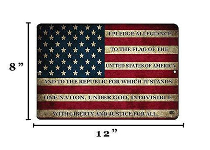 Rogue River Tactical USA American Flag Metal Tin Sign Wall Decor Man Cave Bar US Pledge of Allegiance