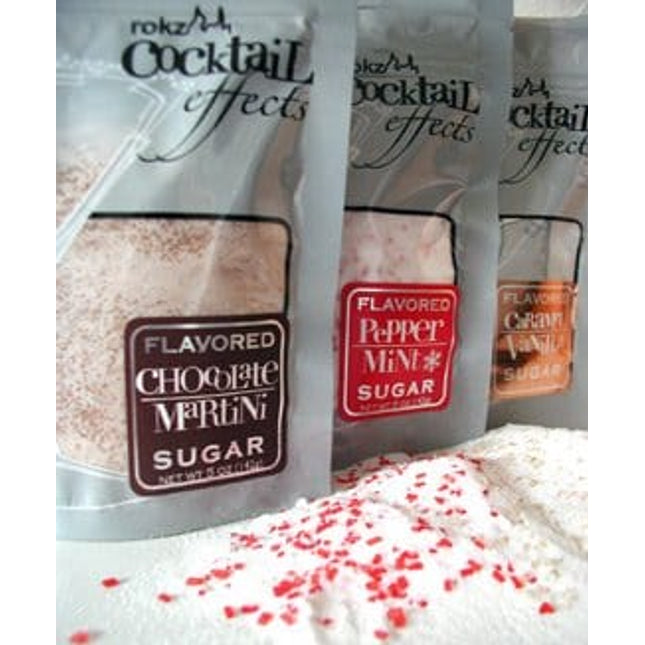rokz Winter Cocktail Sugars - drink rimmers in Peppermint, Chocolate & Caramel Vanilla, 3 pk