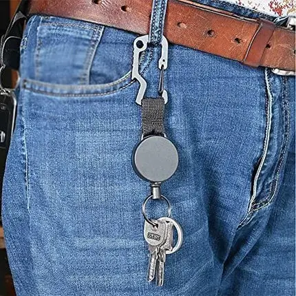 Retractable Keychains Key Rings,Multitool Carabiner Key Belt Clip Badge Holder Reel with Wire Rope Bottle Opener (3Pack)