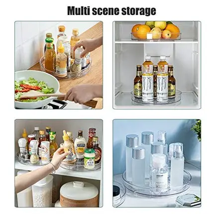 Roninkier Clear Lazy-Susan Turntable Cabinet-Organizer – 2-Pack 11-Inch Lazy Susan Spice-Rack Storage – Plastic Lazy Susan for Fridge Refrigerator Pantry
