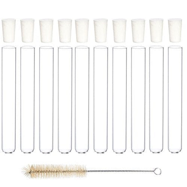 Glass Test Tubes with Rubber Stoppers 150mm x 20mm Pack of 10 and 1pcs Brush …