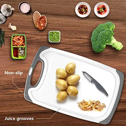  HOMWE Cutting Boards for Kitchen - Chopping Board 3-Pack  w/Different Sizes and Non Slip Handles - Reversible, Large Cutting Board Set  - Unique Gifts for Cooks Who Have Everything - Gray 