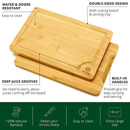 Extra Large Organic Bamboo Cutting Board with Juice Groove - Kitchen Chopping Board for Meat (Butcher Block) Cheese and Vegetables (XL 18 x 12")