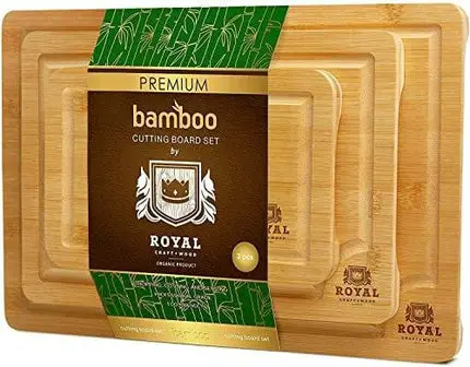 Organic Bamboo Cutting Board with Juice Groove (3-Piece Set)