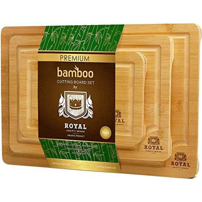 Organic Bamboo Cutting Board with Juice Groove (3-Piece Set)