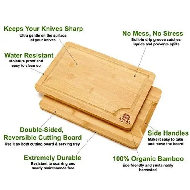 Organic Bamboo Cutting Board with Juice Groove (3-Piece Set)