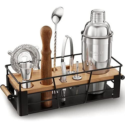 Mixology Bartender Kit with Stand - Drink Mixer Cocktail Shaker Set with Premium Bar Tools & 25 Recipe Cards - Bar Set for Home Bartending Kit - Unique Housewarming Christmas Gift for Him and Her