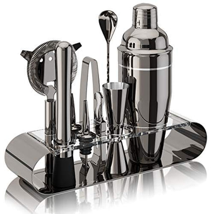 The Complete Bartender Kit | 11 Piece Cocktail Shaker Set with Stand | Great To Make Martini, Margarita, Mojito or Any Other Alcohol or Liquor Drink (Gunmetal)