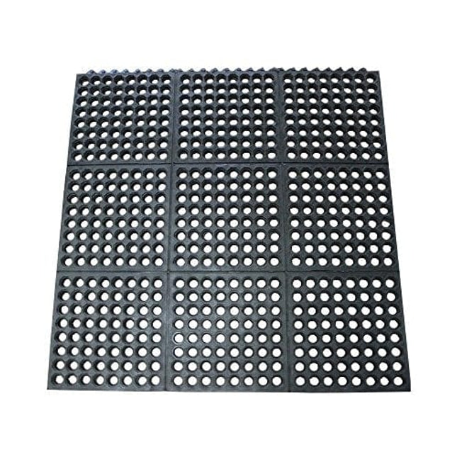 Rubber-Cal 03_126_INT_WBK Dura-Chef Interlock Anti-Fatigue Rubber Matting, 5/8" x 36" x 36", Black