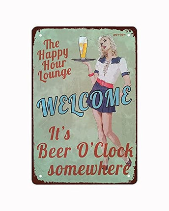 Barmaid Welcome Sign,Vintage Metal Tin Sign Retro Poster Design for Cafes Bar Pub Beer Club Wall Home Decor 12x8 Inch