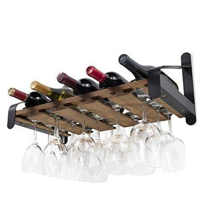 Rustic State Wall Mounted Wood Wine Rack or Liquor Bottle Storage Holders | Stemware Racks Organizer (Walnut)