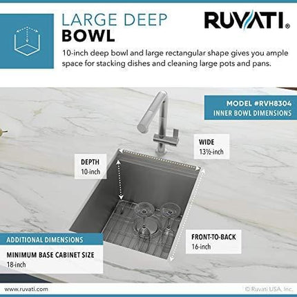 Ruvati 15-inch Workstation Bar Prep Sink Ledge Undermount 16 Gauge Stainless Steel Single Bowl - RVH8304