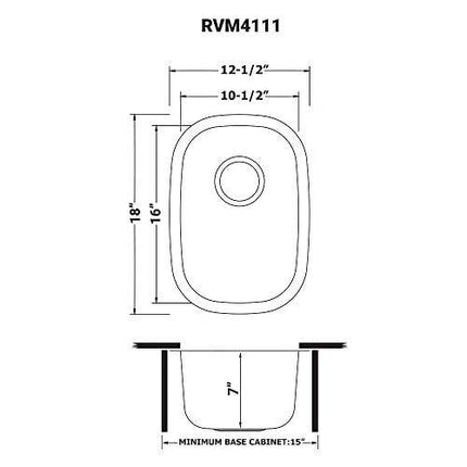 Ruvati RVM4111 Undermount 16 Gauge 12" Bar Prep Sink, Stainless Steel