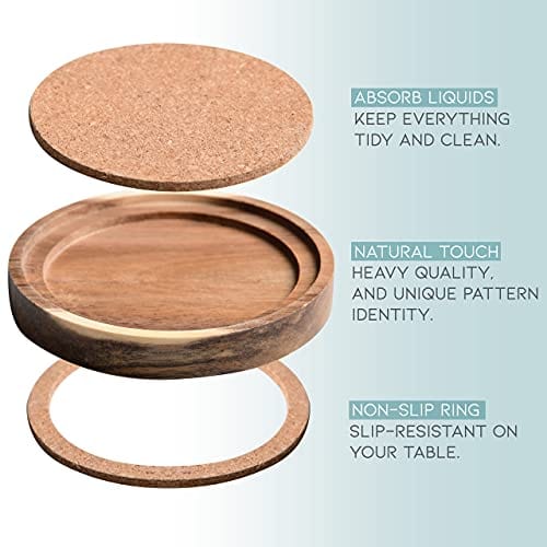 Acacia Wood Coasters for Drinks, 4.13 Inch, Set of 6, Absorbent and In –  Advanced Mixology
