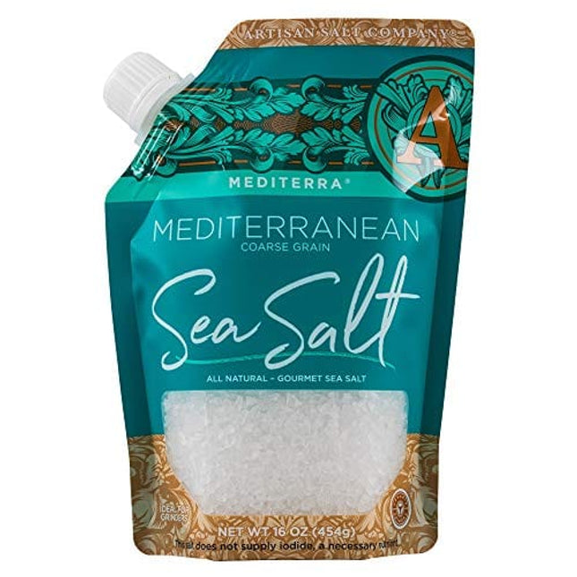 SaltWorks Mediterra Mediterranean Sea Salt, Coarse Grain, Artisan Pour Spout Pouch, 16 Ounce