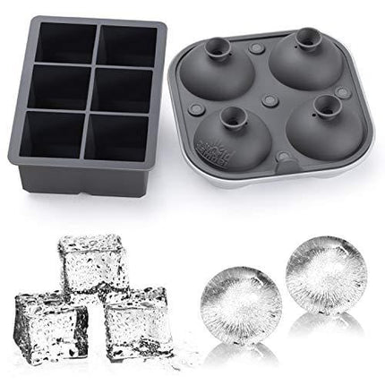 Samuelworld Ice Cube Trays - Jumble Big Cubes & 2.5 inches Large Sphere Ice Mold Combo for Whiskey and Cocktails, Keep Drinks Chilled (Grey)