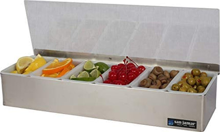 San Jamar B4186L Stainless Steel Non-Chilled Garnish Tray with Plex Lid, 18" Width x 3-1/2" Height x 5-3/4" Depth