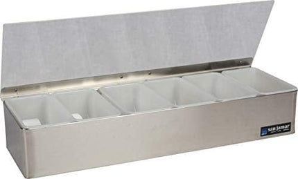 San Jamar B4186L Stainless Steel Non-Chilled Garnish Tray with Plex Lid, 18" Width x 3-1/2" Height x 5-3/4" Depth