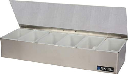 San Jamar B4186L Stainless Steel Non-Chilled Garnish Tray with Plex Lid, 18" Width x 3-1/2" Height x 5-3/4" Depth