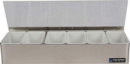 San Jamar B4186L Stainless Steel Non-Chilled Garnish Tray with Plex Lid, 18" Width x 3-1/2" Height x 5-3/4" Depth