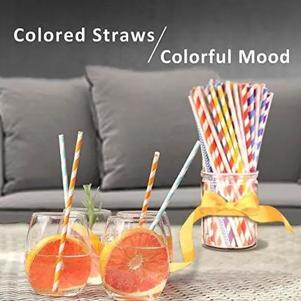 Sangabery 250-Pack Biodegradable Paper Straws - 10 Different Colors Rainbow Stripe Paper Drinking Straws - Bulk Paper Straws for Juices, Shakes, Smoothies, Christmas, Party Supplies Decorations