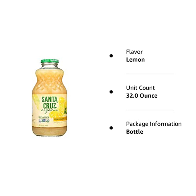 Santa Cruz 100% Organic Pure Lemon Juice, Not From Concentrate, 32 oz | Pack of 1