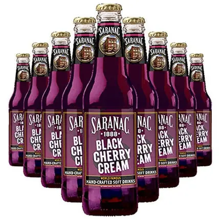 Saranac World Famous Hand-Crafted Black Cherry Cream Soda Soft Drink, 12 oz Glass Bottles (24 Pack)
