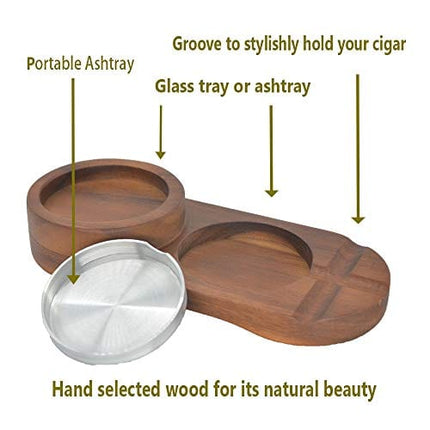 Cigar Ashtray Coaster/Whiskey Glass Tray and Cigar Holder, Wooden Cigar Ashtray, Slot to Hold Cigar, Cigar Rest, Cigar Accessory Set Gift for Men/ Round