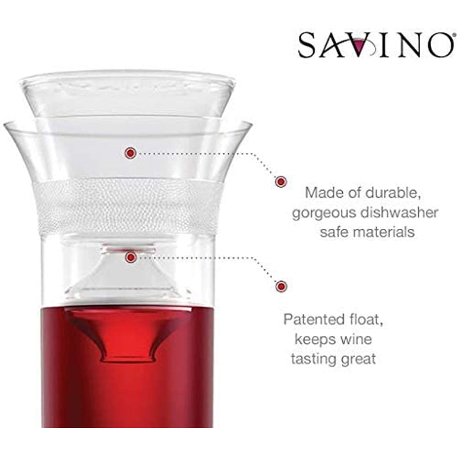 Savino Connoisseur | Glass Wine Saving Carafe | Clear | 750ml | Keep Non-Sparkling Wines Fresh Up to 7 Days | Luxury Glass Wine Preserver | Dishwasher Safe | Unique Gift | Red & White Wines