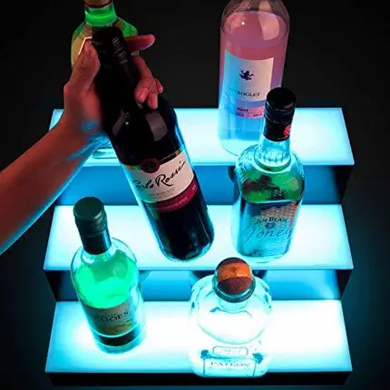 Savvy Life Selects LED Liquor Shelf – 3 Tier Bar Bottle Display – Colorful Light Bar Shelf – LED Colors and Light Effects – Lighted Liquor Shelves with Plug – Remote Control and Spouts Included