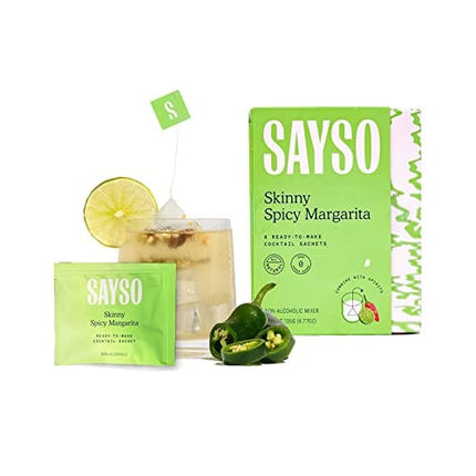 SAYSO Cocktail Tea Bags - Instant Cocktail Mixers or Mocktail Mixers - Drink a Skinny Spicy Margarita Mix in Seconds - No Hot Water Needed - All Natural Ingredients - Low Calorie, Low Sugar