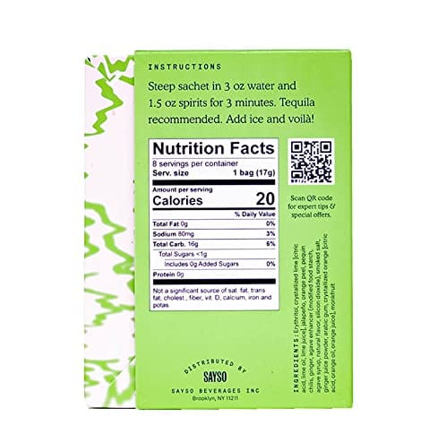 SAYSO Cocktail Tea Bags - Instant Cocktail Mixers or Mocktail Mixers - Drink a Skinny Spicy Margarita Mix in Seconds - No Hot Water Needed - All Natural Ingredients - Low Calorie, Low Sugar