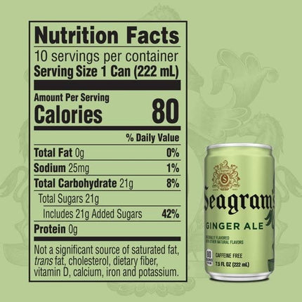 Seagram's Ginger Ale, 7.5 Fl Oz Mini Can (Pack of 18, Total of 135 Oz)