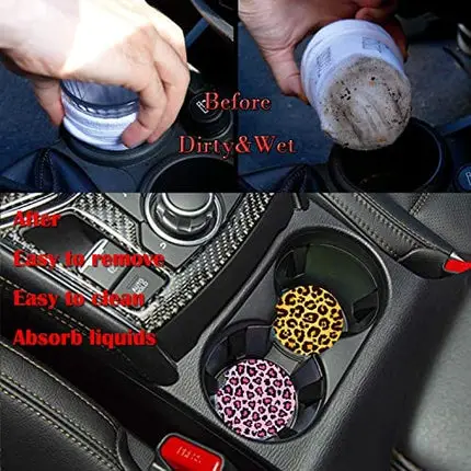 Car Coasters Pack of 2,Leopard Print Absorbent Ceramic Car Coasters,Drink Cup Holder Coasters,with A Finger Notch for Easy Removal(Grey)