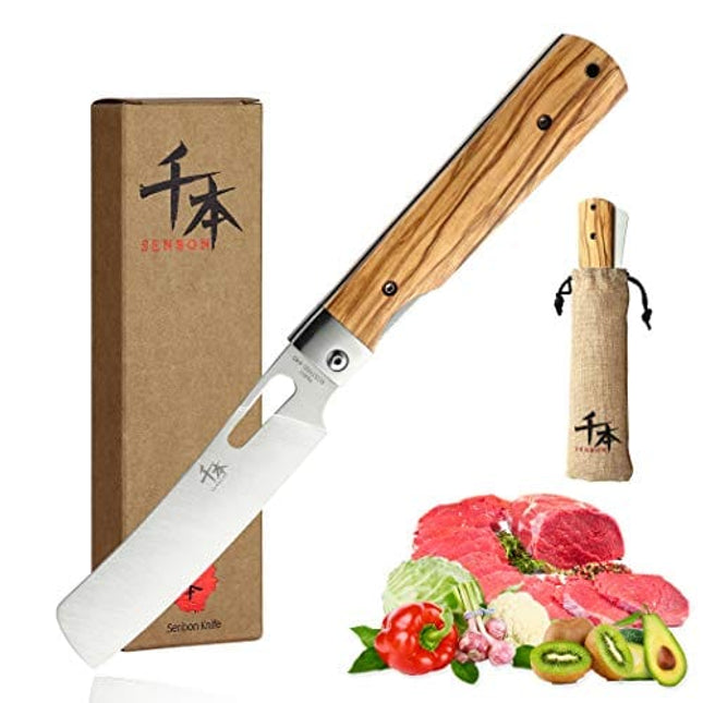 SENBON 440A stainless steel Ultra sharp pocket folding Chef knife peeling utility knife fruit knife Natural Olive Handle Camping BBQ trip Outdoor Portable kitchen knife