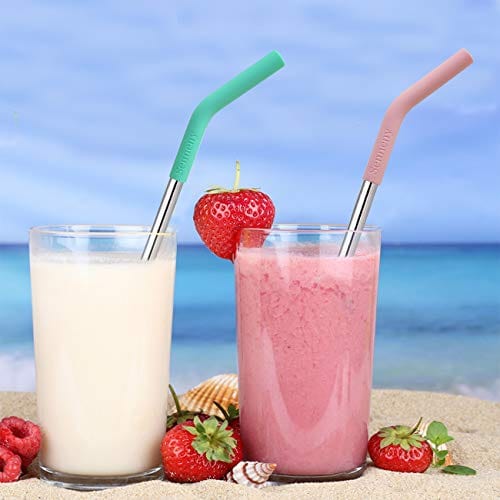 16 PCS Silicone Straw Tips, Reusable Metal Straws Silicone Tips Covers Fit  for 0.32 (8mm) Diameter Stainless Steel Straws and Glass Straws 