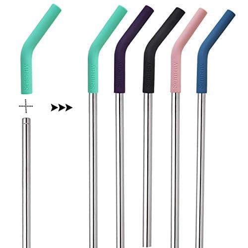 Big Drinking Straws Reusable 13 Extra Long 8mm Extra Wide Food-Grade 18/8  Stainless Steel Silicone Elbows Tips for Smoothie Milkshake Cocktail Juice
