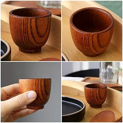 Wooden Shot Glasses with Gift box – Handmade Wood Sake Cups Set for Tea, Soju, Liquor and Camping – Traditional Korean Jujube Tree Small Wooden Mug