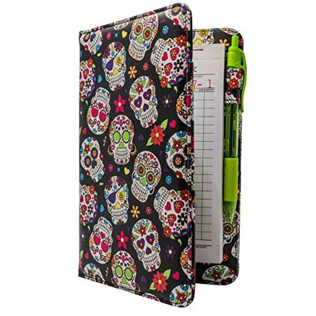 Industry Night Cute Patterns Server Book Organizer / Cool Print Server Wallet for Waitresses (Black Sugar Skulls Print)