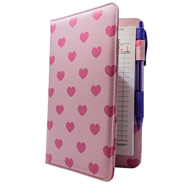 Industry Night Pink Hearts Pretty Server Book Waitress Organizer | Cute Print 5x8 Restaurant Waitstaff Wallet Order Pad Holder