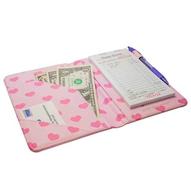 Industry Night Pink Hearts Pretty Server Book Waitress Organizer | Cute Print 5x8 Restaurant Waitstaff Wallet Order Pad Holder